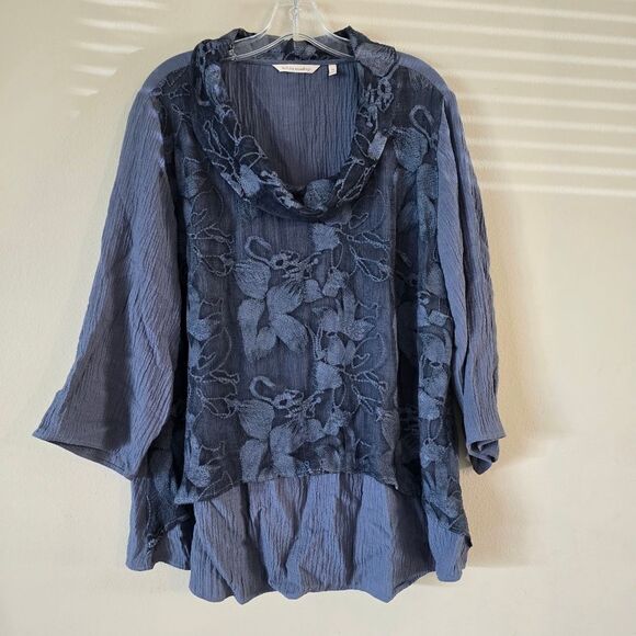 SOFT SURROUNDINGS  Women's AVA Tunic Top Blue Silk Blend Size 1X Bohemian - Picture 2 of 7